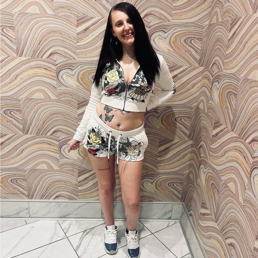 Ed Hardy White Graphic Women's Shorts